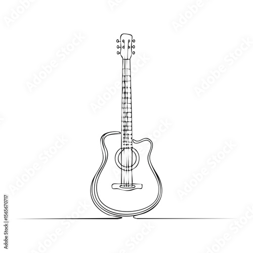Acoustic Guitar Silhouette Illustration on Black Background Musical Instrument Stringed