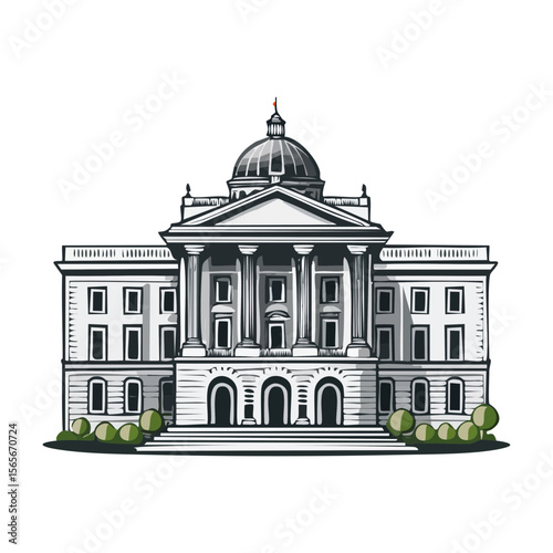 Government building illustration with dome and columns architectural landmark courthouse