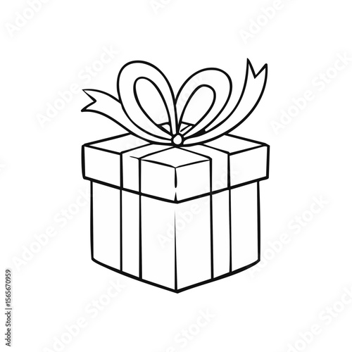 Gift Box with Ribbon Bow Outline Drawing Black Background Simple Celebration Present