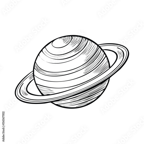 Ringed Planet Engraving Style Illustration for Space and Cosmic Concepts Black and White