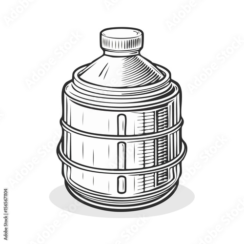 Engraved style water cooler bottle monochrome illustration refreshing drink service office equipment hydration freshness