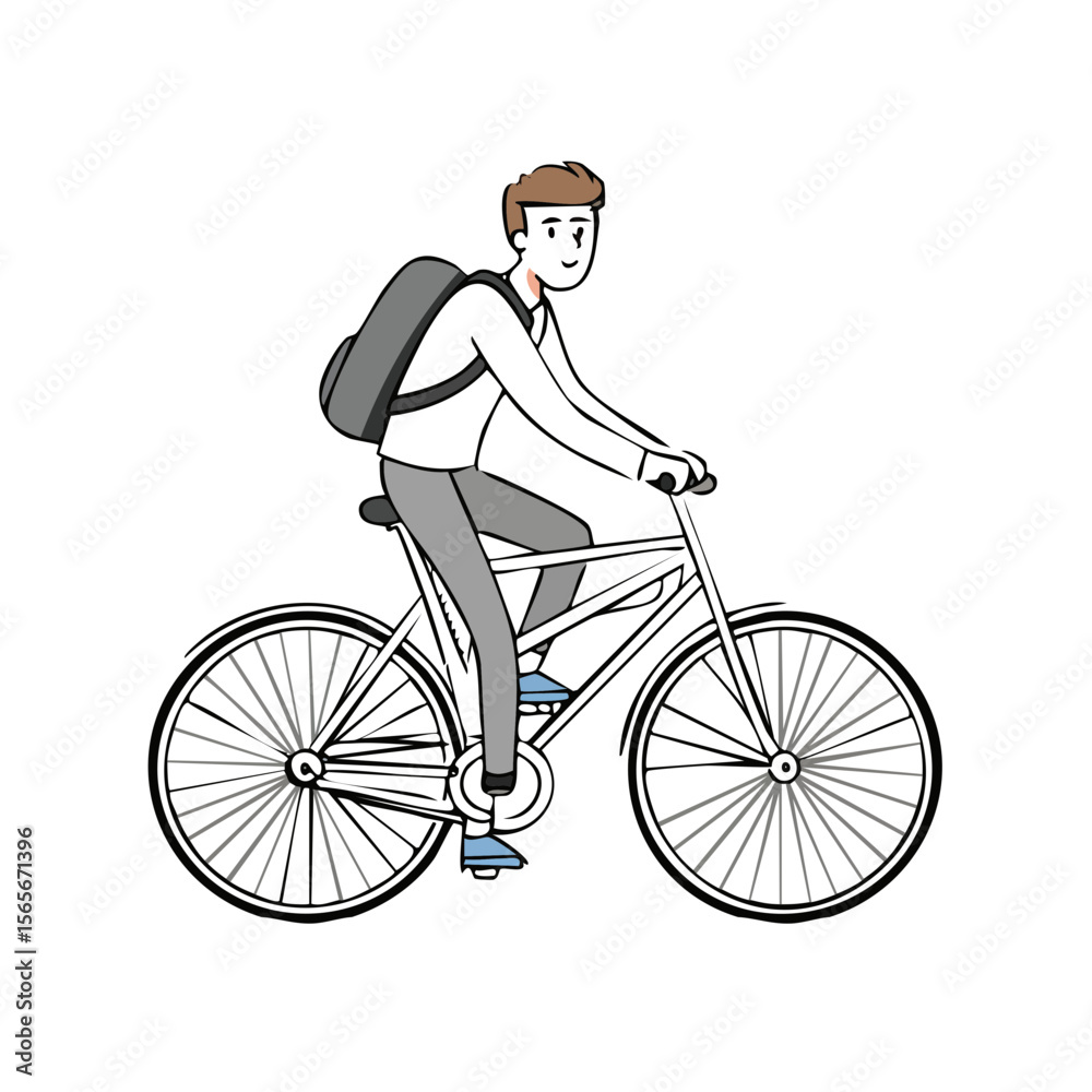 Obraz premium Person Cycling with Backpack on Black Background Illustration Style Graphic Asset Commuting Urban Lifestyle Sustainable Transport