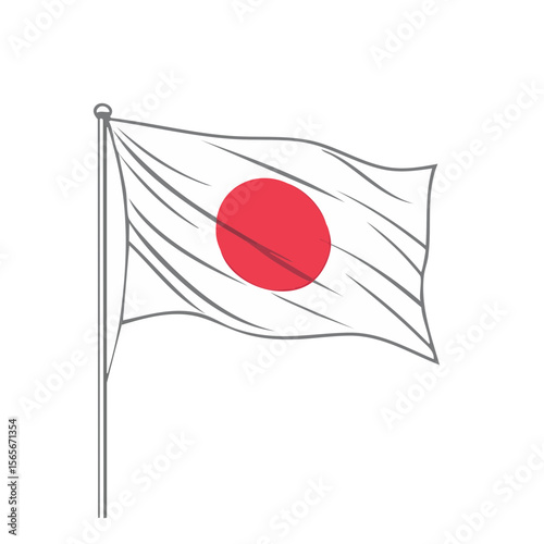 Waving Japanese Flag on Pole with Red Sun Emblem against Black Backdrop