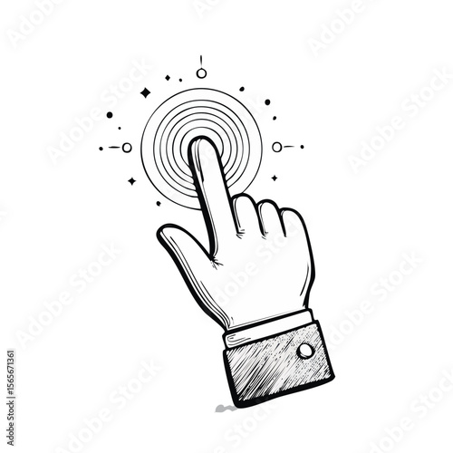 Hand pressing a target sketch style vector illustration concept focus achievement aiming action selecting touching clicking