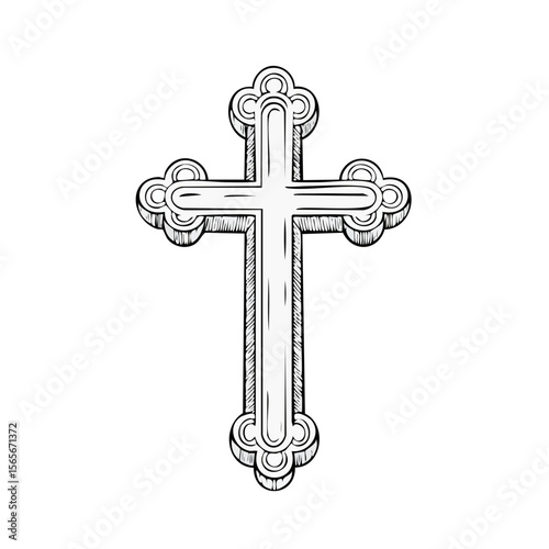 Ornate Christian Cross Symbol Design Hand Drawn on Black Background Illustration of Faith and Religion Artistic Spiritual Sign