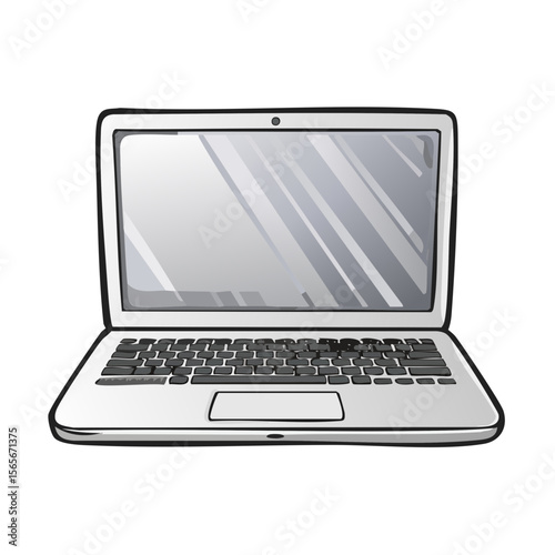 Illustration of a modern laptop with a blank screen and keyboard against a black background