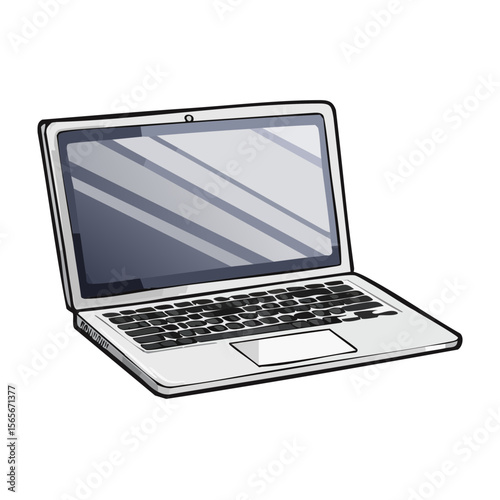 Illustration of an open laptop with blank screen and keyboard against a solid background