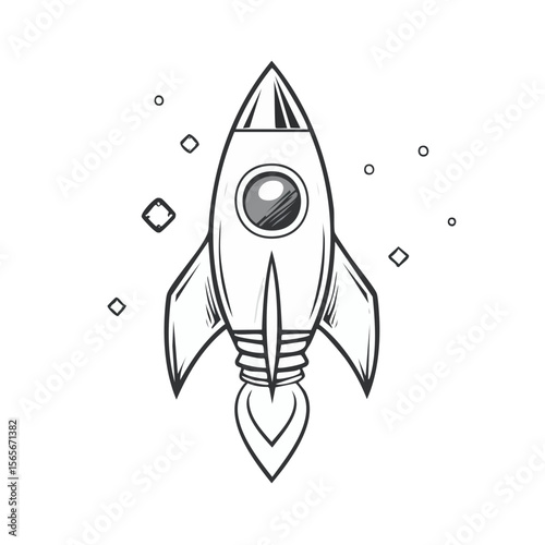 Cartoon Rocket Ship Taking Off Into Space With Starry Background Illustration