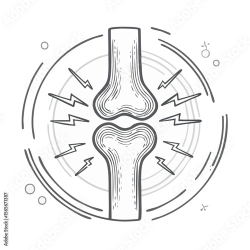 Knee Joint Pain Illustration with Lightning Bolts Indicating Discomfort and Inflammation on a Dark Background
