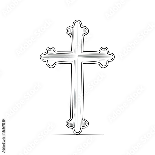 Christian cross illustration on black background Religious symbol with hatch drawing Hand drawn cross for religious themes in dark style