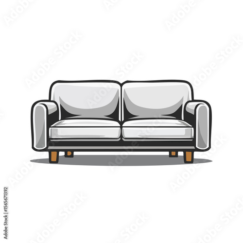 Modern white sofa illustration for home living room furniture design in vector style featuring comfortable seating and minimalist aesthetics