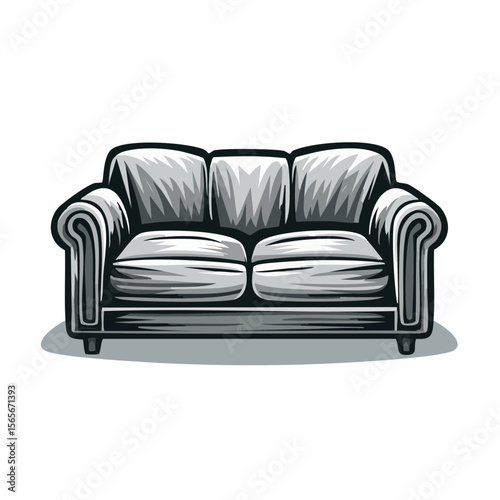 Stylized Gray Sofa Couch Illustration Comfortable Indoor Furniture Living Room Seating Design Modern Style Home Decor Relaxation