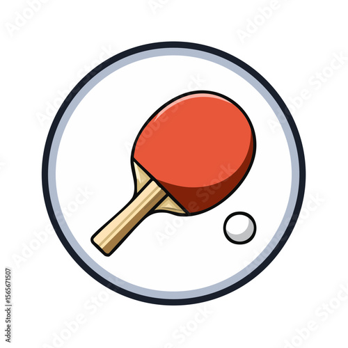 Table tennis racket and ball icon illustration on a white background featuring sport and recreation equipment for competitive indoor game