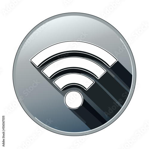 Shiny Wifi Icon in Grayscale, Wireless Internet Connectivity Symbol