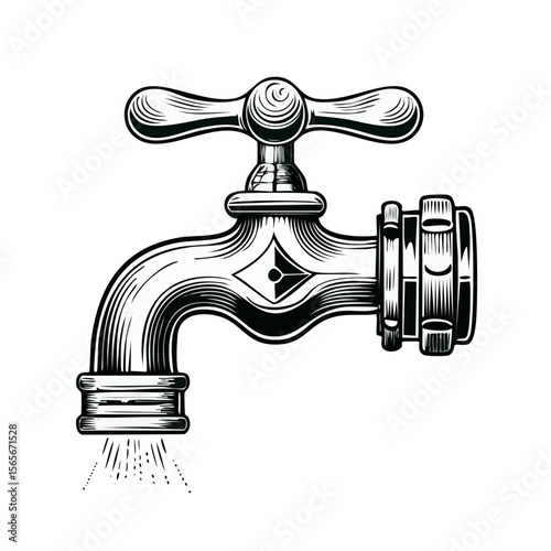 Detailed Tap Design Showing Trickling Water on a Dark Backdrop  Illustration