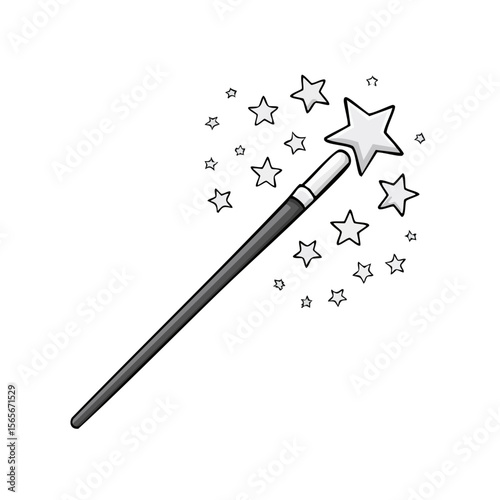 Magic Wand with Sparkling Stars on Black Background, Fairy Tale, Enchantment Concept