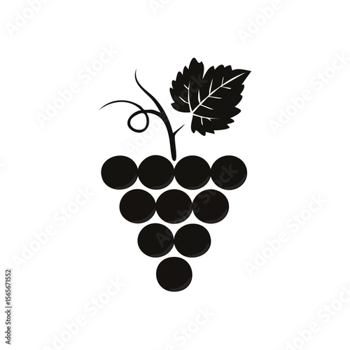 Elegant Grape Vine Illustration with Leaf on Black Background for Wine or Food Design