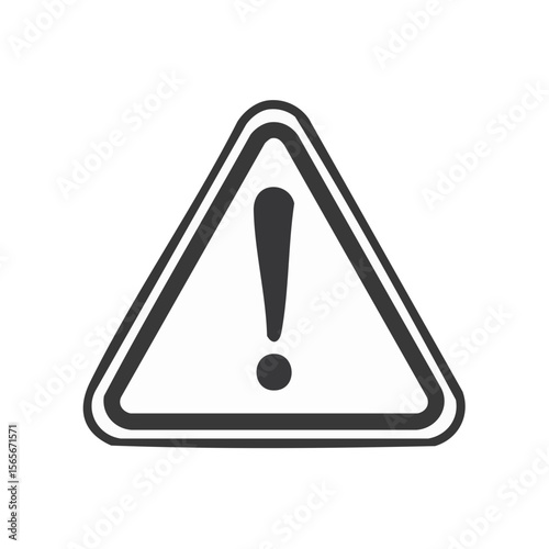 Attention icon in white triangular sign with black border, exclamation mark symbol for warning and danger