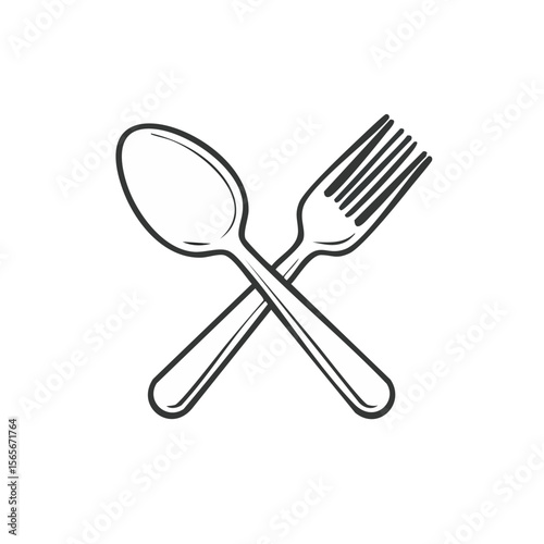 Crossed Silverware Flatware Spoon and Fork Graphic Kitchen Dining Culinary Design