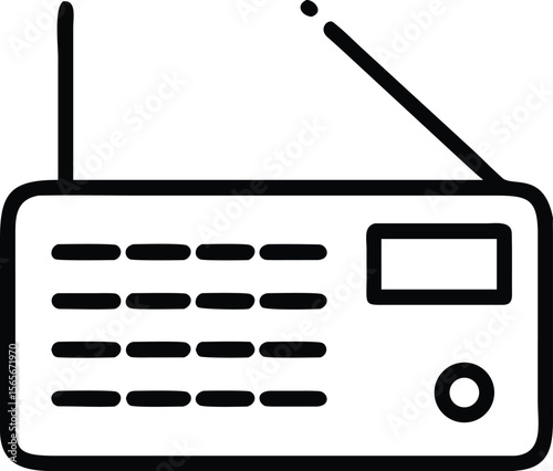 Simple line art illustration of vintage radio receiver with antenna design