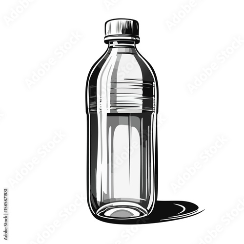 Minimalist water bottle illustration depicting clean drinking in clear plastic container with simple black and white design on black background