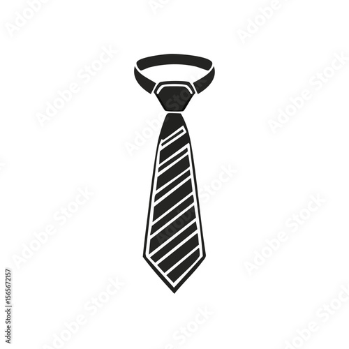 Striped Necktie Illustration, Black Tie with White Lines, Formal Wear Isolated on Black