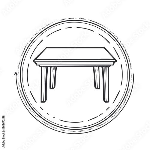 Table Icon Design, Outline Style in Circular Border, Furniture Symbol, Dining Room, Kitchen, Living Room Interior Element