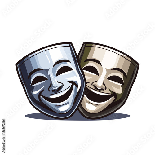 Two Smiling Comedy Masks Symbolizing Theater, Expression, and Performance Arts