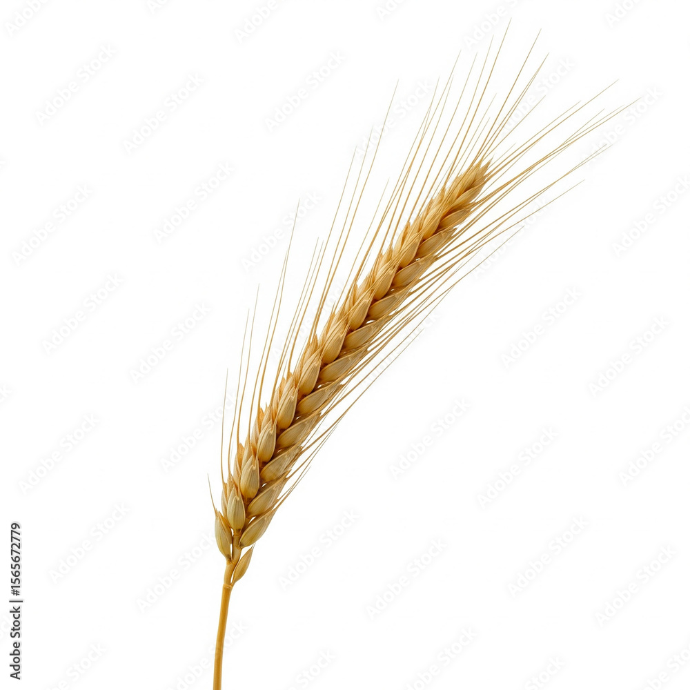 A close-up of a golden wheat stalk, angled left, on a white background, highlighting its delicate grains and texture. A close-up of a golden wheat stalk, angled left, on a white background, highlighting its delicate grains and texture.