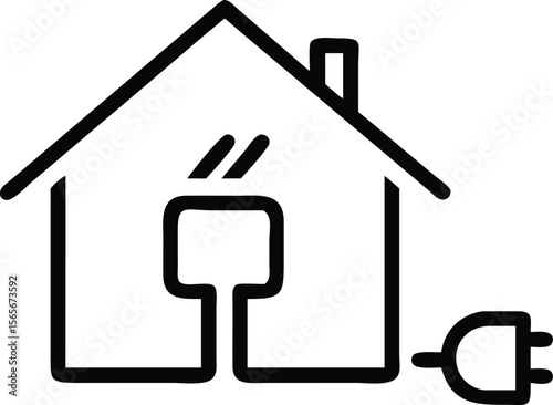 Simple Line Art Smart Home Illustration with Electrical Plug Icon Connection