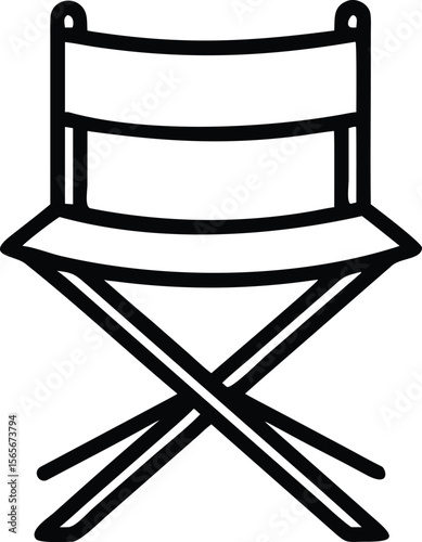 Simple line art style illustration of a director's chair for print and web use