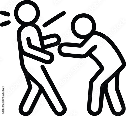 Simple Line Art Two Figures Fighting, One Being Hit With a Stick or Rod