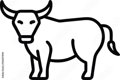 Simple line drawing of a bull standing in outline style farm animal