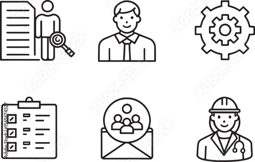 Streamlined Business Icons Management, Teamwork, and Process