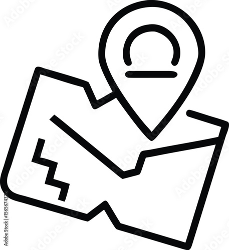 Simple line drawing of a location pin placed on a folded map route outline