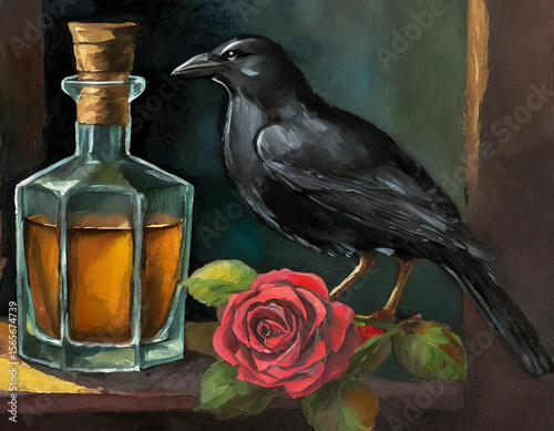 painting-old-crow-bar-decanter-rose-close-up-whiskey