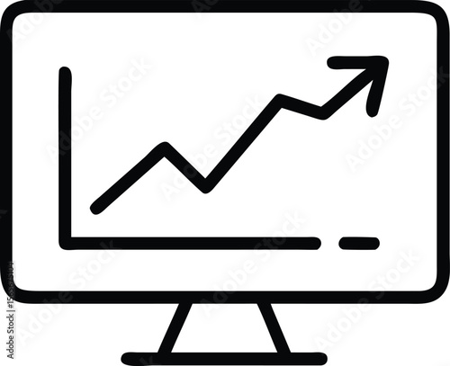 Simple monitor icon showing an ascending graph for business or personal finance