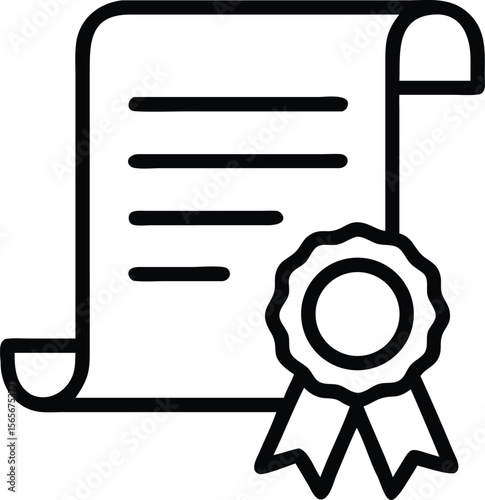 Simple outline certificate with ribbon line art illustration