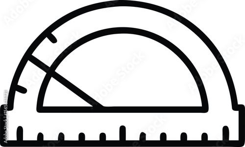 Simple outline icon illustration of protractor with ruler and angle indicator for geometry
