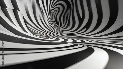 Abstract Black and White Swirling Tunnel Illusion