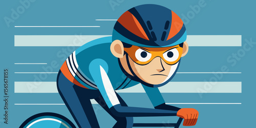 Cyclist in tight gear and helmet, racing forward with dynamic zoom effect lines, showcasing speed and determination in a vibrant, energetic atmosphere