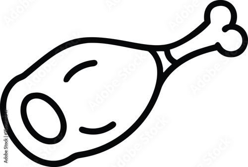 Simplified line drawing of chicken drumstick or leg piece illustration