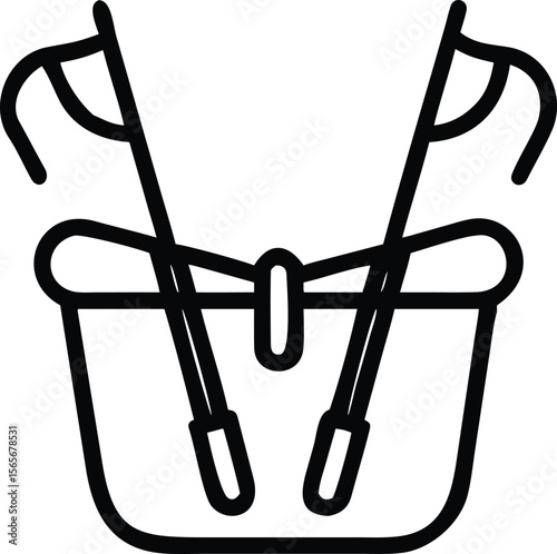 Ski equipment in basket, outline style illustration for sports or winter activities