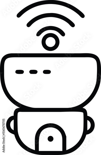 Smart home security camera system in line art showing wifi signal transmission