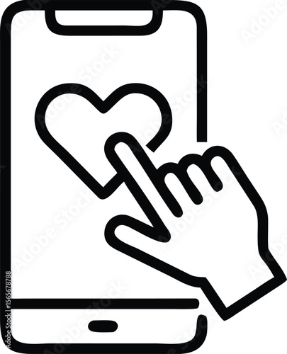 Smartphone with Heart Symbol and Finger Touching Screen Line Art Style