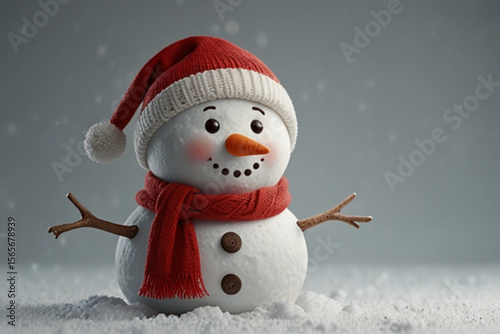 A cheerful snowman with a red hat and scarf standing in the snow on a winter day scene image created with generated ai