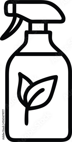 Spray bottle outline icon with plant leaves, ecofriendly cleaner illustration
