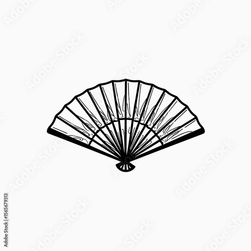 Traditional folding fan with intricate design on white background  