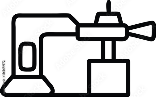 Stylized outline icon of industrial laboratory microscope for logo design or web interface