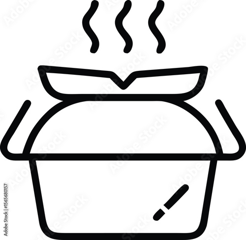 Takeout container with steam line art style for food delivery services